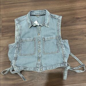 Striped Sleeveless Denim Vest